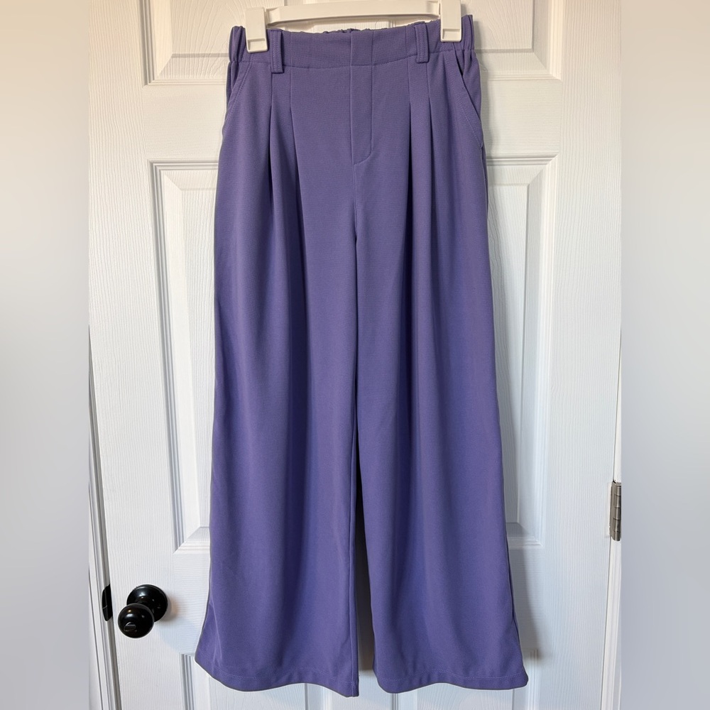 Halara Purple Flex High-Waisted Pocket Wide Leg Waffle Work Pants (Size S Petite